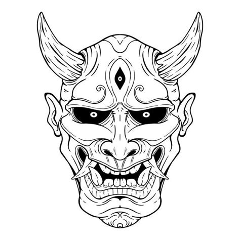 Premium Vector | Japanese demon mask or oni mask with hand draw style on white background ...