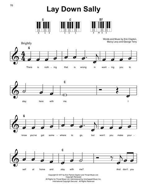 Lay Down Sally by Eric Clapton Sheet Music for Super Easy Piano at ...