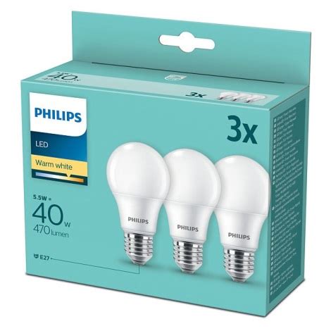 Philips Warm Witte LED Lampen 3stuks E27 / 5,5W / 230V 2700K | Lampenmanie