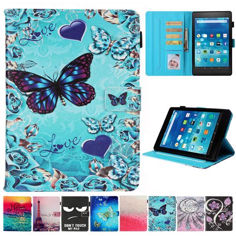 Amazon.com: Kindle Fire HD 8 Case - JZCreater Folio PU Leather Smart Case Cover with Auto Wake ...