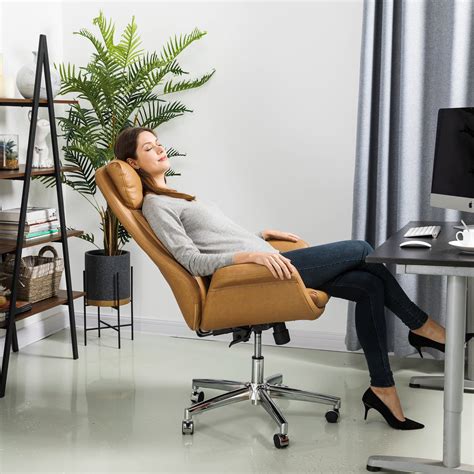 Glitzhome Leatherette Office Chair Adjustable Height Swivel Executive Chair, Camel - Walmart.com