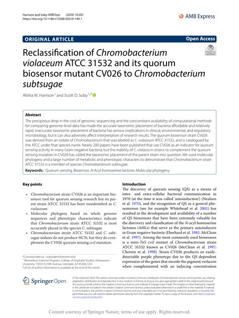 (PDF) Reclassification of Chromobacterium violaceum ATCC 31532 and its quorum biosensor mutant ...