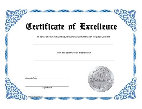 Excellence Certificate – Free Printable