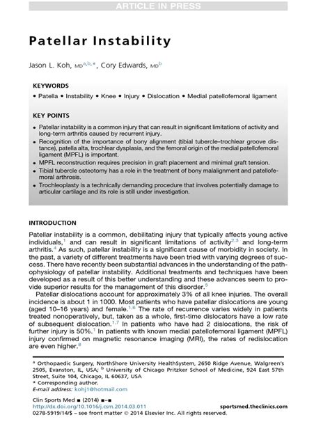 Patellar Instability | PDF | Knee | Musculoskeletal System