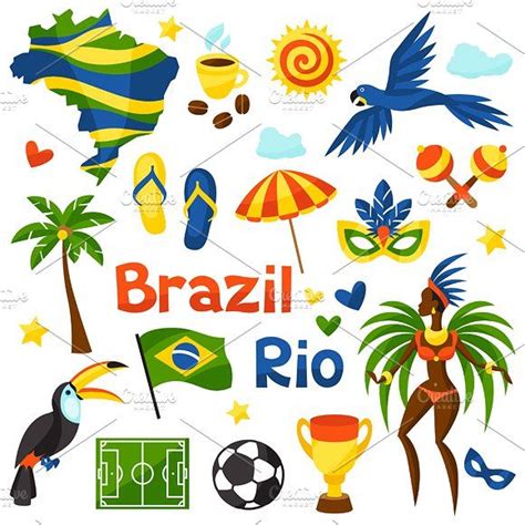 Set of Brazil stylized objects. | Brazil carnival, Brazil, Scrapbook cover