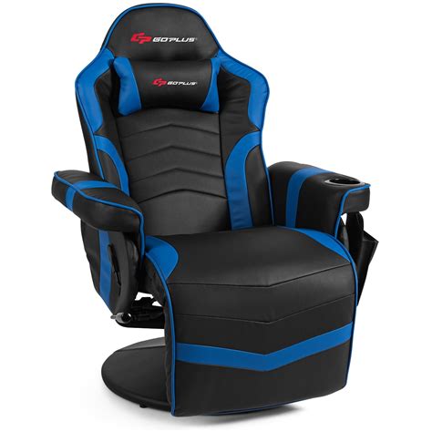 Goplus Massage Gaming Recliner Reclining Racing Chair Swivel Blue PU ...