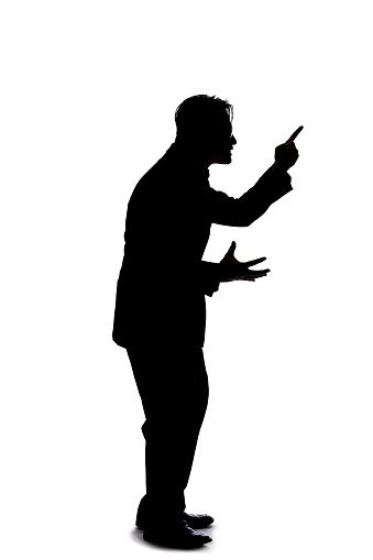 Side View Silhouette Of A Businessman Shouting In Anger Stock Photo - Download Image Now - iStock