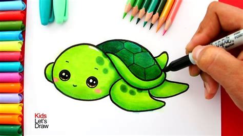 Aprende a dibujar una TORTUGA MARINA Bebé Kawaii | How to draw a Cute Baby Sea Turtle Te ...