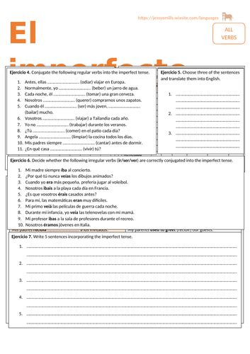 Spanish Grammar - Imperfect Tense | Teaching Resources