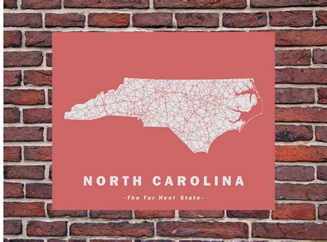 North Carolina Map Art Map Print Road Map Digital Download - Etsy