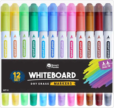 12 Whiteboard Pens by SmartPanda – Dual Tip Whiteboard Markers, Medium and Fine – Dry Erase ...