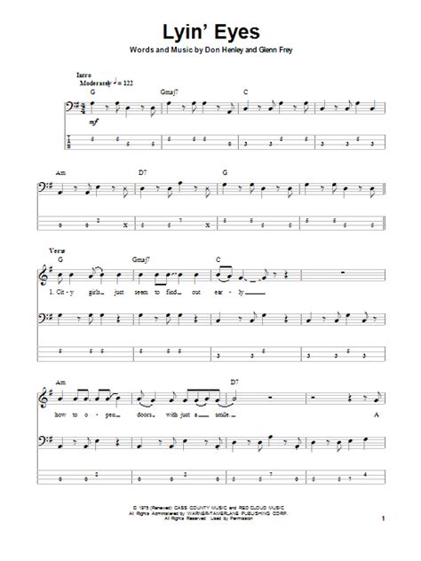 Eagles "Lyin' Eyes" Sheet Music Notes | Download Printable PDF Score 153418