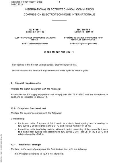 IEC 61851-1 Ed. 3.0 b Cor.1:2023 - Corrigendum 1 - Electric vehicle conductive charging system ...