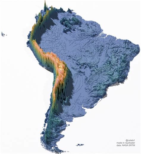 South America elevation map