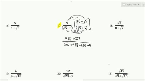 Multiplying & Dividing Binomial Radical Expressions (Worksheet 6.4) - YouTube