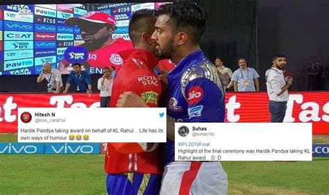 IPL 2019: Hardik Pandya Collects KL Rahul’s IPL Award After Mumbai ...