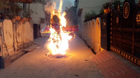 Burning of a homemade ravan by 3 kids - YouTube