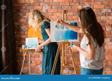 Art School Class Painting Leisure Girl Draw Easel Stock Photo - Image of creativity, self: 123923588