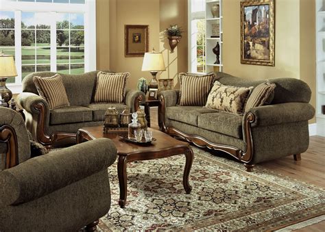 Pine Fabric Traditional Sofa & Loveseat Set w/Rolled Arms