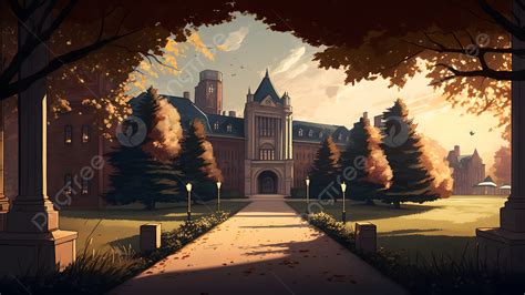 University Campus School Retro Illustration Background, The University ...