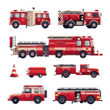 Flat Fire Truck With Different Types, Fire Engine, Fire Truck, Truck ...