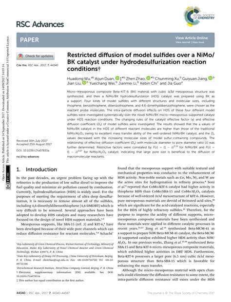 (PDF) Restricted diffusion of model sulfides over a NiMo/BK catalyst ...