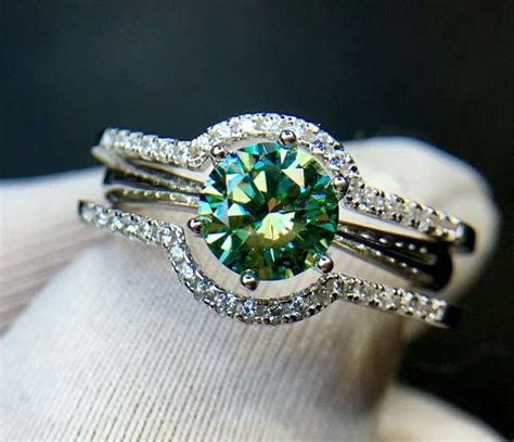 Green Moissanite Wedding Ring-Moissanite Silver Ring-925 Sterling Silver-Engagement Ring-Bridal ...