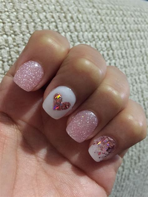 Pink glitter heart nails | Heart nails, Valentines nails, February nails