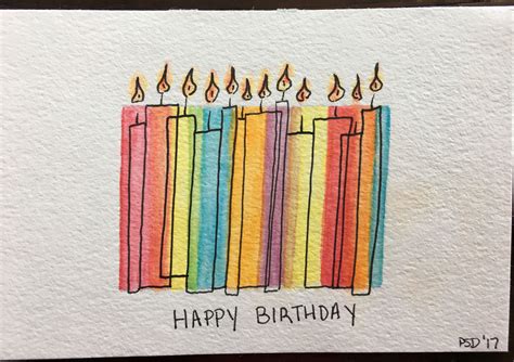 Birthday candle watercolor card 2017 | Watercolor birthday cards ...