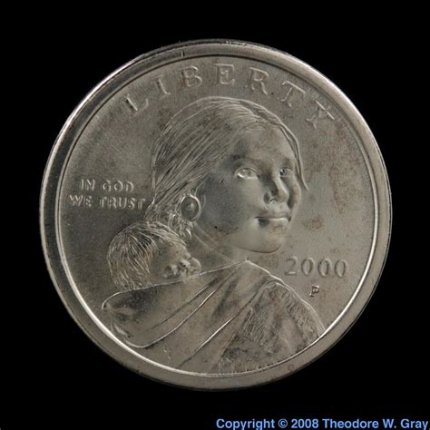 Rhodium-plated Sacagawea coin, a sample of the element Rhodium in the Periodic Table