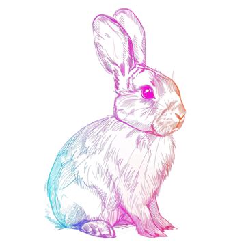 Rainbow Gradient Line Drawing Cute Cartoon Rabbit, Rabbit, Bunny, Cute PNG Transparent Image and ...