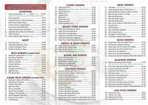 Menu at Mayflower fast food, Chester