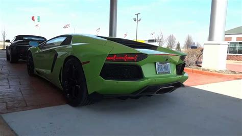 Lime Green Lamborghini Aventador Start Up and Highway Driving - YouTube