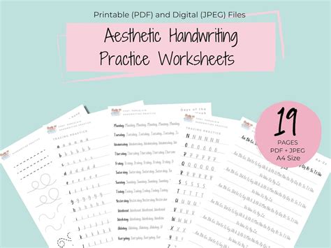 Aesthetic Handwriting Practice Worksheets Printable Handwriting Workbook Handlettering Practice ...