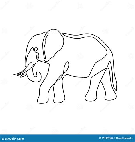 Continuous One Line Drawing. Elephant with White Background Stock ...