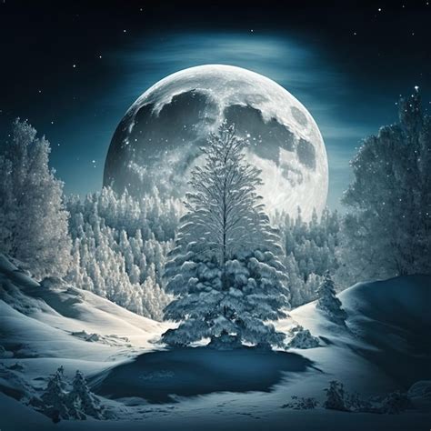 Premium Photo | Moon and forest winter landscape background