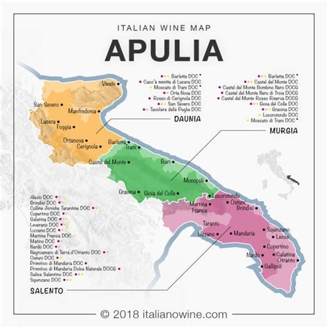 Italian wine map: Apulia oenological zones and wines. | Wine map ...