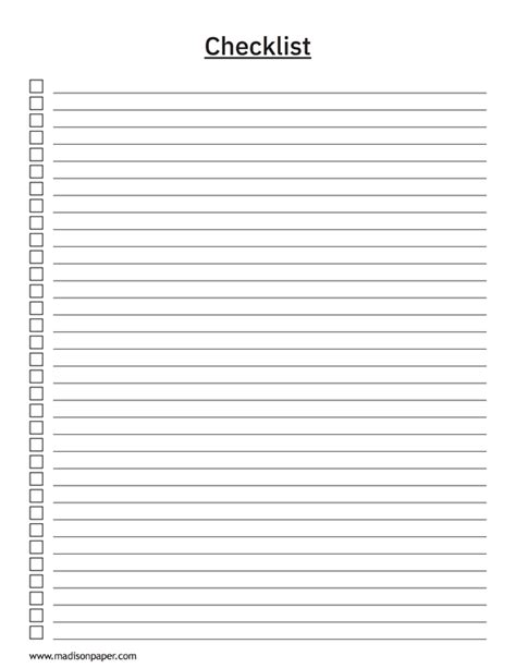 Printable Checklist Template