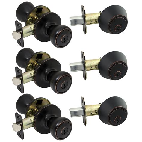 3 Pack of Pro-Grade Classic Entry Door Knob and Deadbolt Combo Sets ...