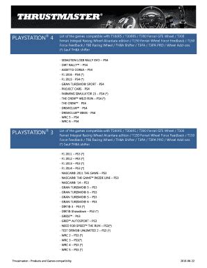 Thrustmaster T300 Compatible Games Ps4 - Fill Online, Printable, Fillable, Blank | pdfFiller