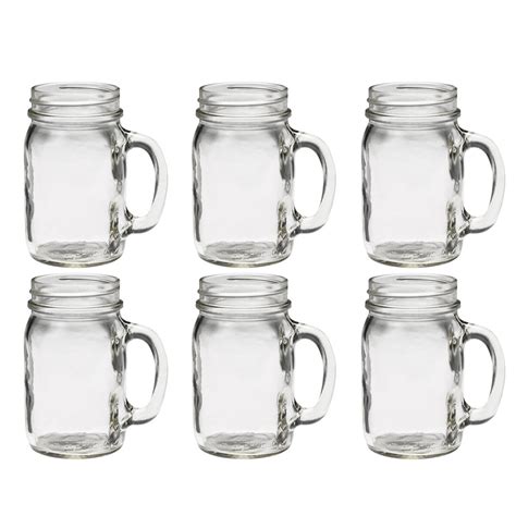 6 Mason Jar Mug With Handle Rustic Bridal Wedding Drinking Clear Glass 16oz New