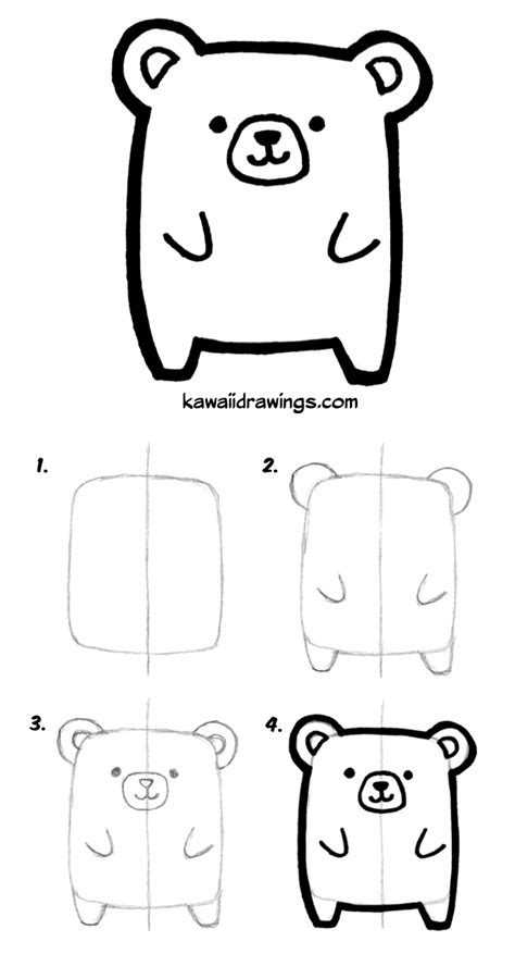 How to draw kawaii bear. Step-by-step drawing tutorial for how to draw ...