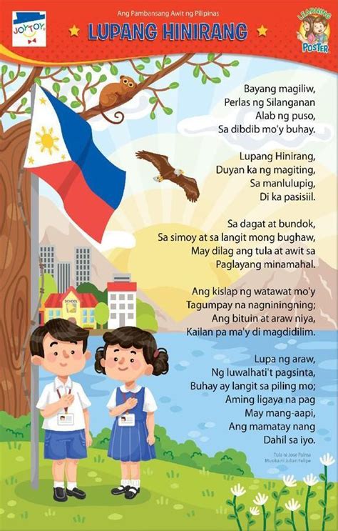 TASKS:1 Listen/Let someone sing for you our National Anthem "LupangHinirang,”2. Make a POSTER ...