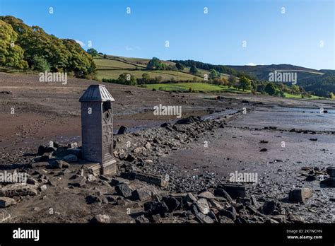 Ladybower Reservoir Drowned Village of Derwent. Derwent Hall gatepost ...