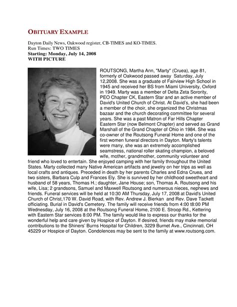 Writing a Newspaper Obituary - Examples, Format, PDF, Tips