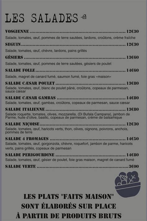 Menu at L'Atelier 35 steakhouse, Nancy