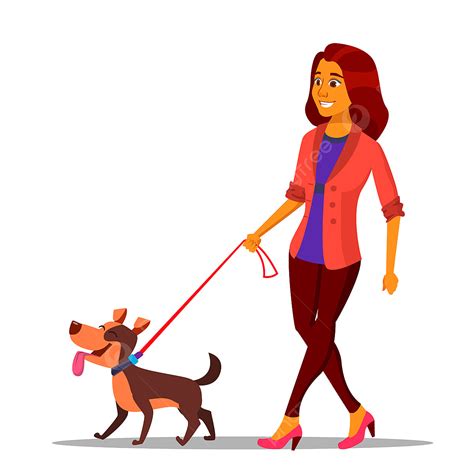 Dog Holding Leash Clipart PNG Images, Leash Concept Vector Woman Walking With Dog On Leash ...