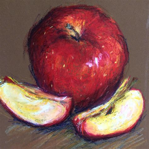 Red Apple Original Oil Pastel Still Life Painting on Canson | Etsy ...