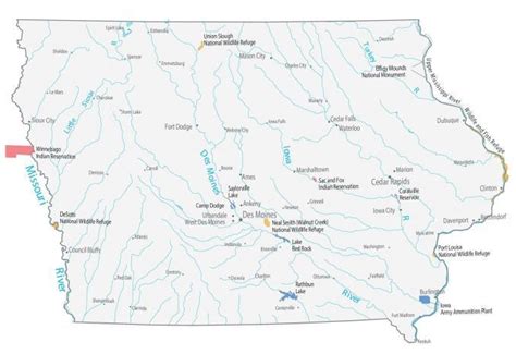 Iowa Lakes and Rivers Map - GIS Geography