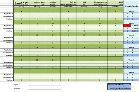 Timesheet Monthly Template Excel